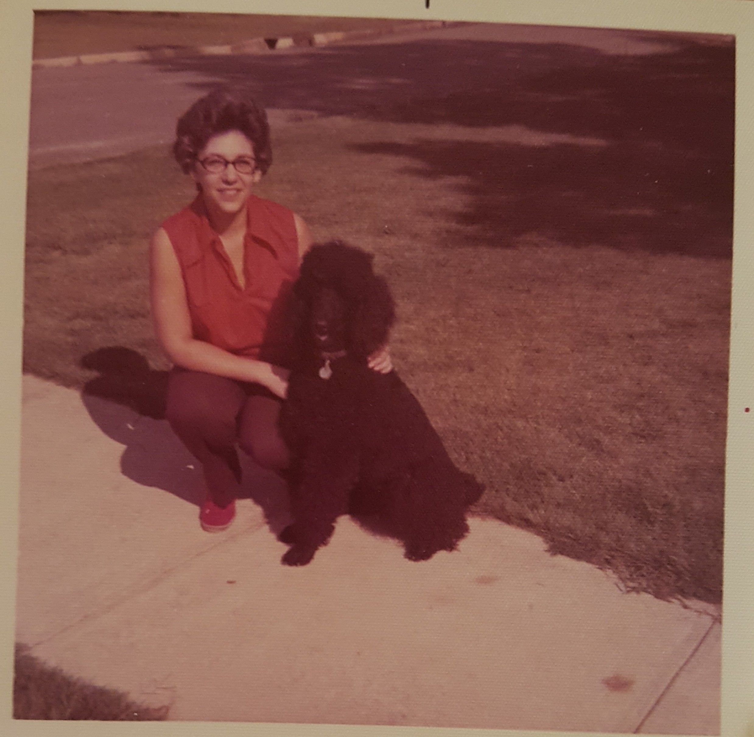 Mom and Bonnie our first standard poodle. 1972